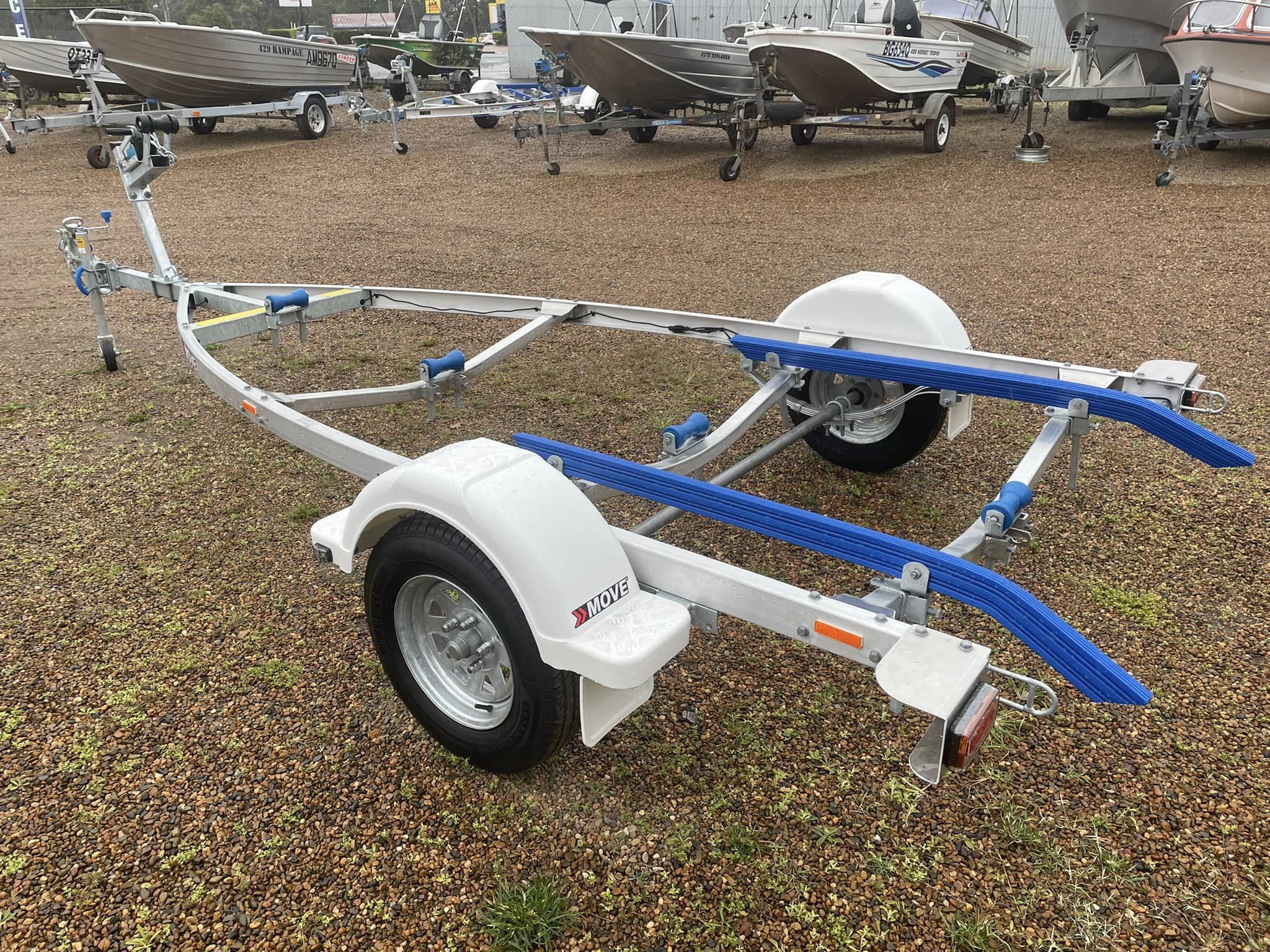 A full shot of a bunk trailer by Move Boat Trailers.