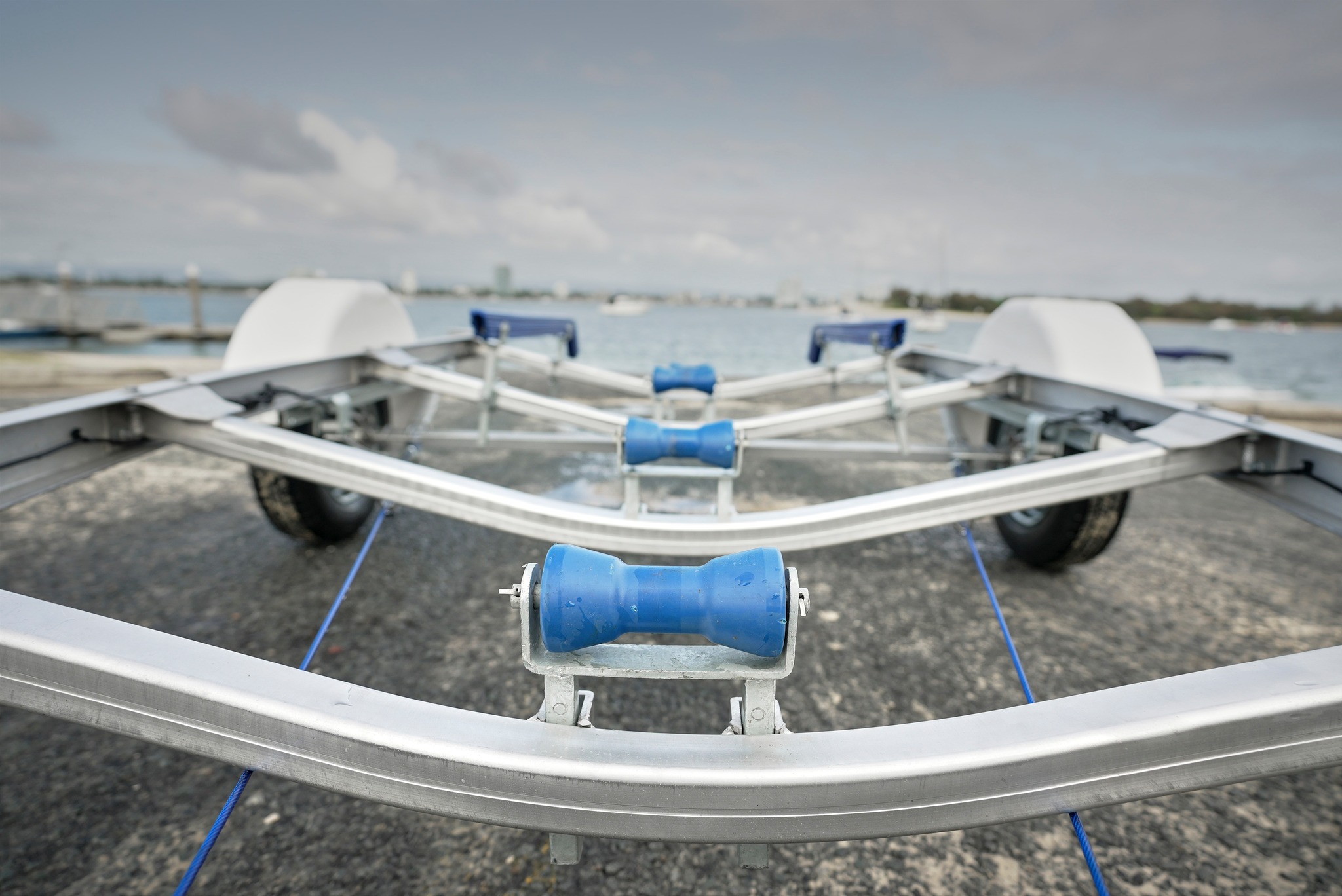 close up of a roller boat trailer