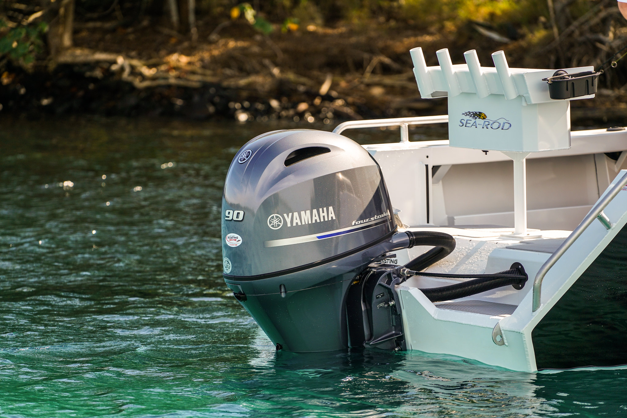 A Yamaha outboard engine mounted on a boat transom.