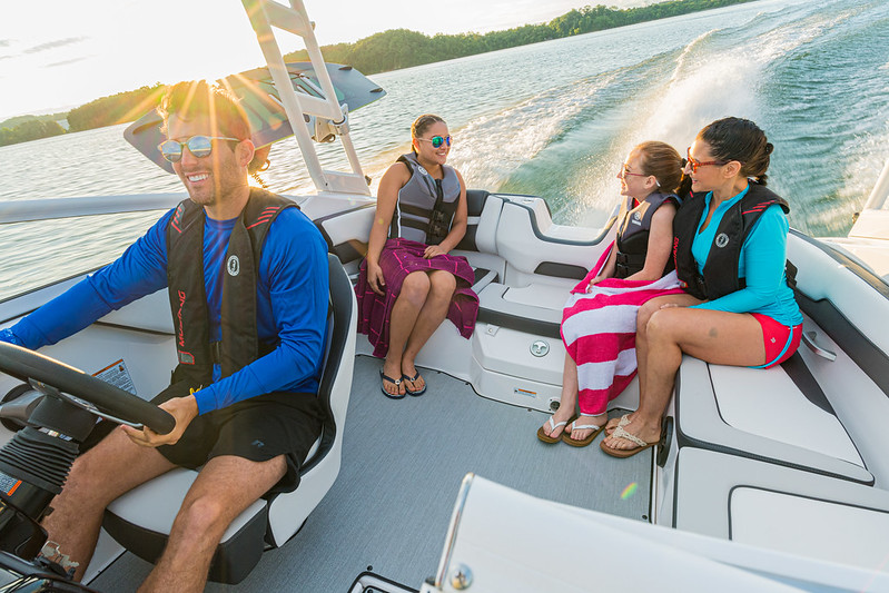 A family onboard a boat