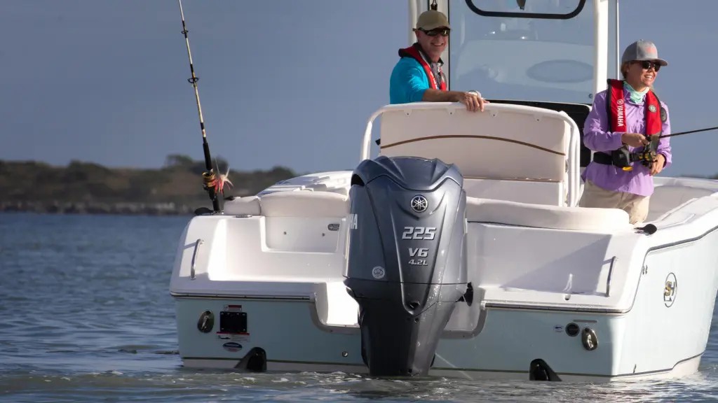 A centre console boat's transom with a Yamaha outboard attached to it.