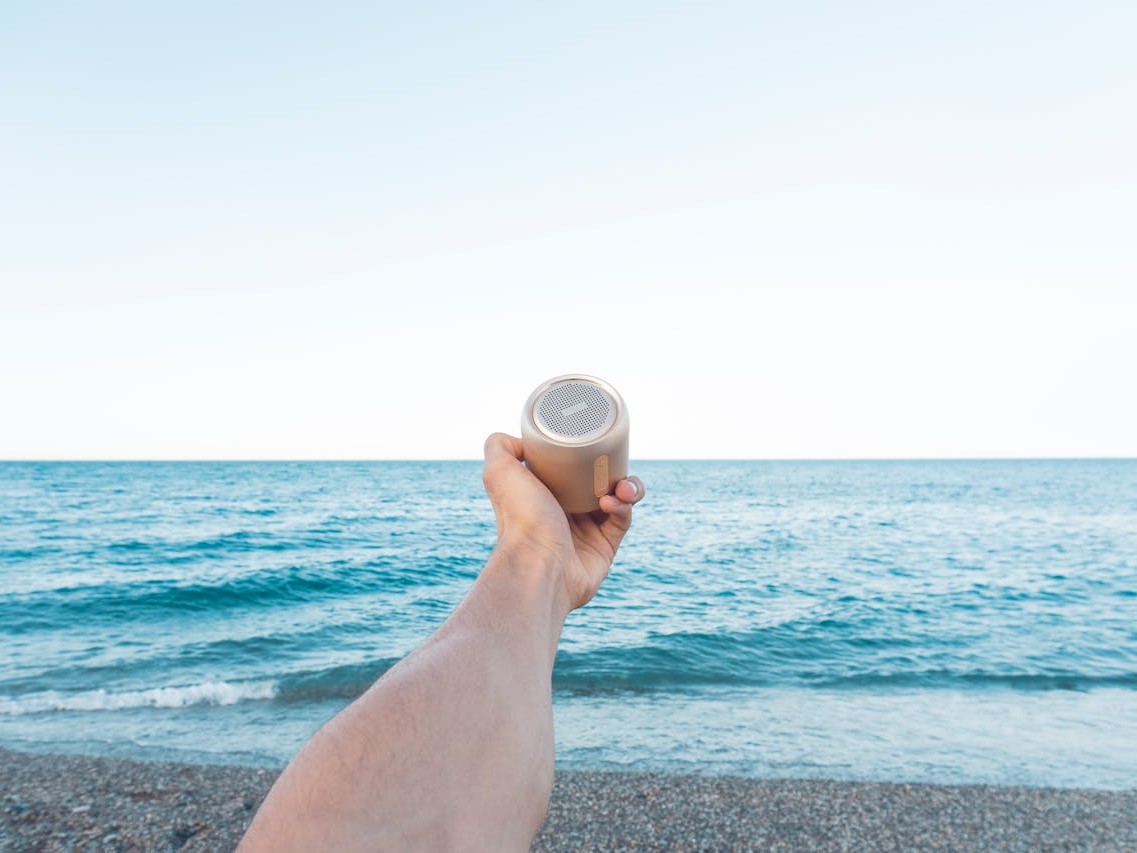 bluetooth speaker on beach