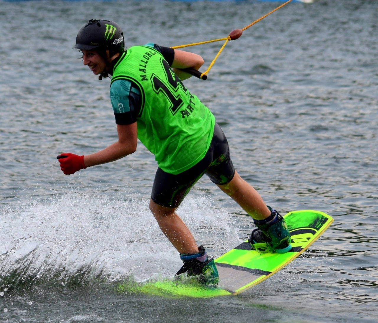 A man riding on a wakeboard.