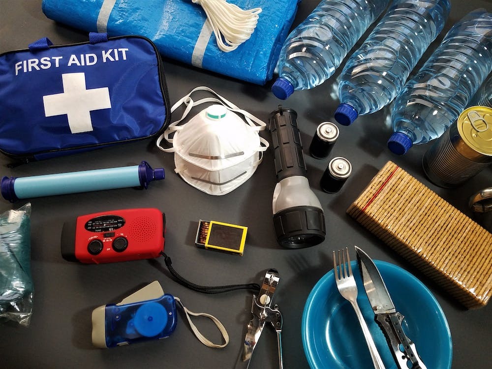 A collection of safety items to use during an emergency