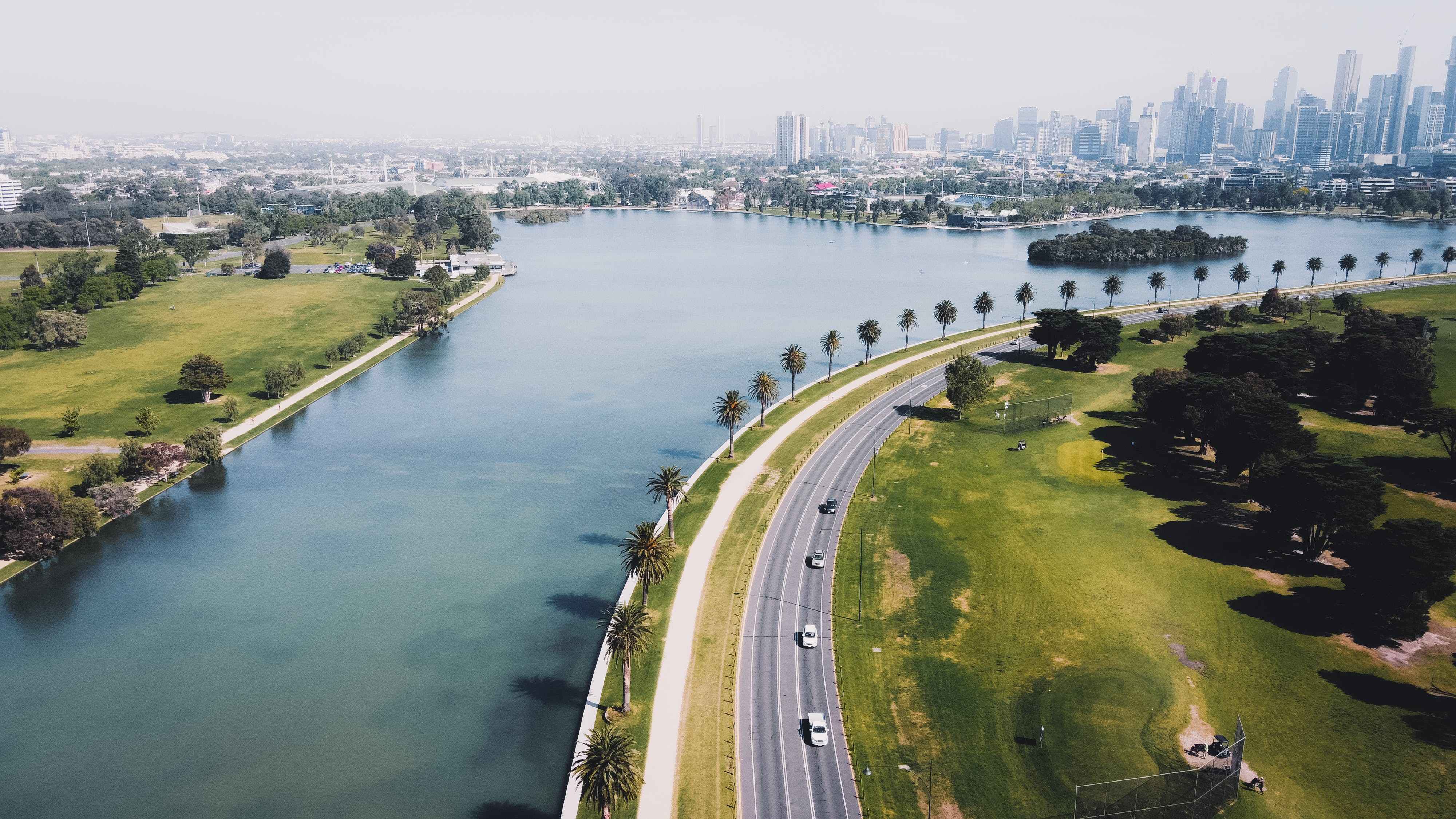 An aerial view of Melbourne, the capital city of Victoria, AU