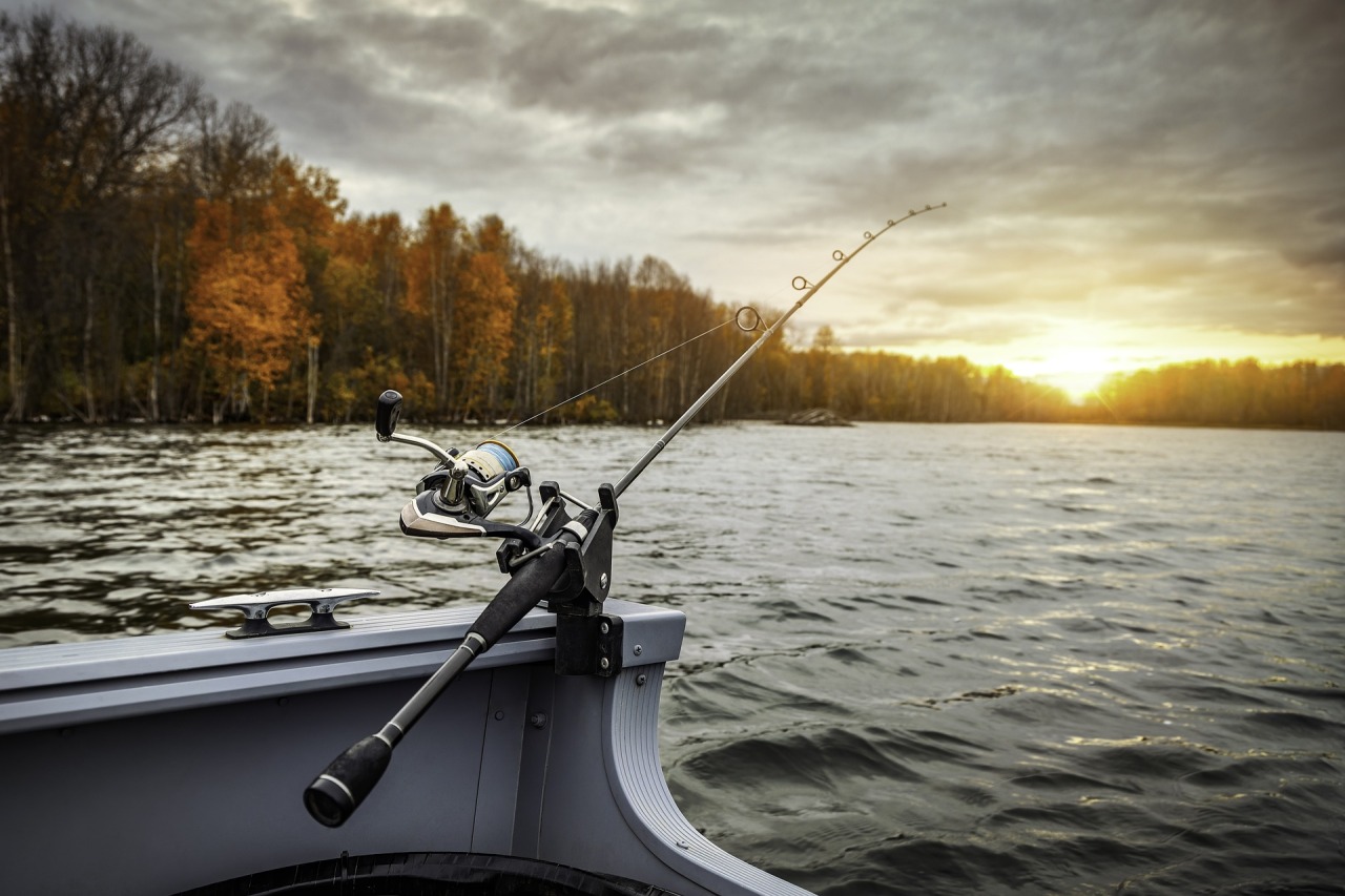 fishing reel placed on a boat's stern