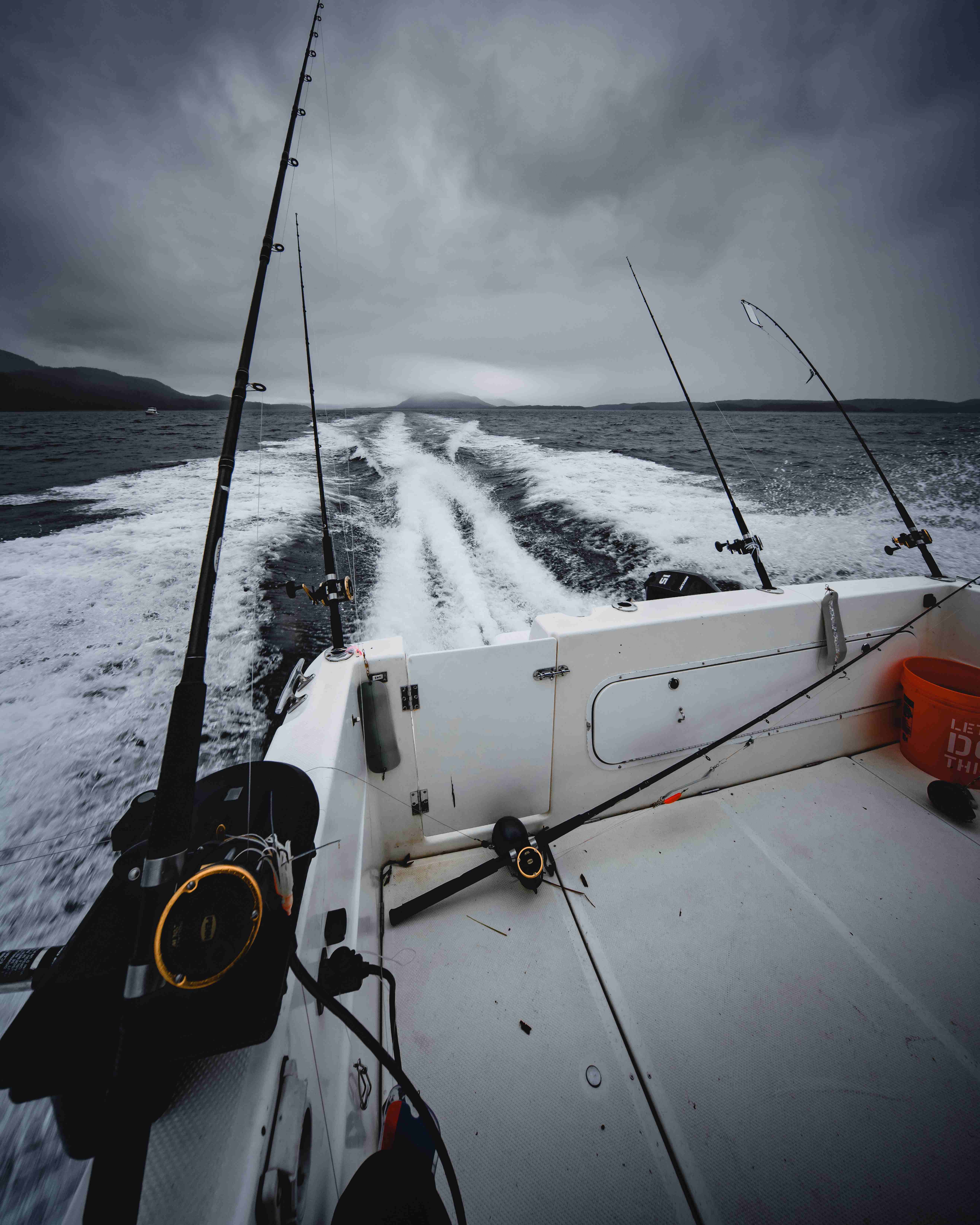 Fishing rods placed on a boat's transom for trolling.