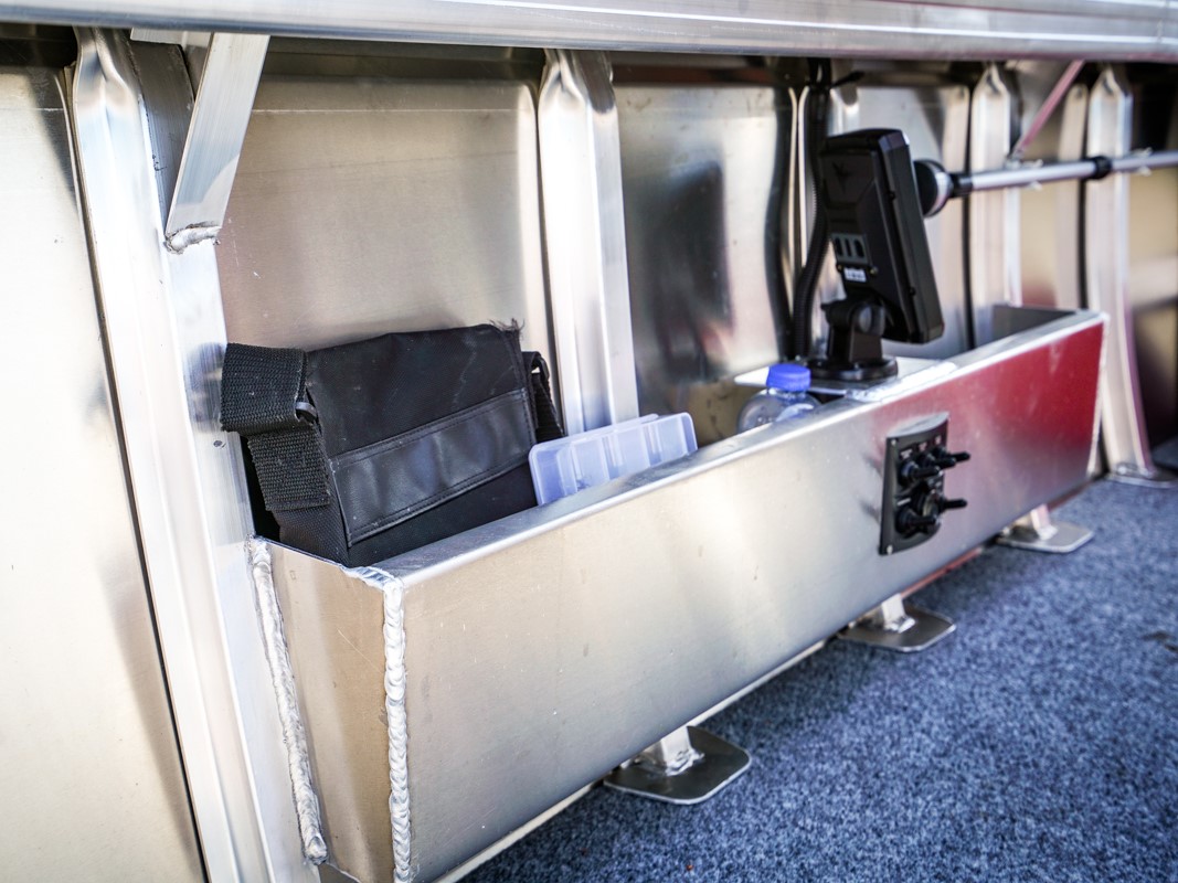 side storage space of an aluminium boat