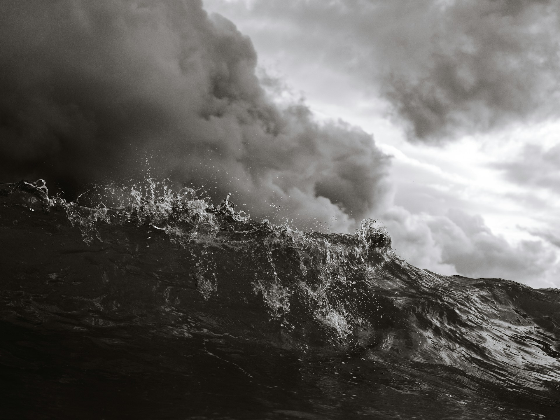 Black and white shot of sea waves