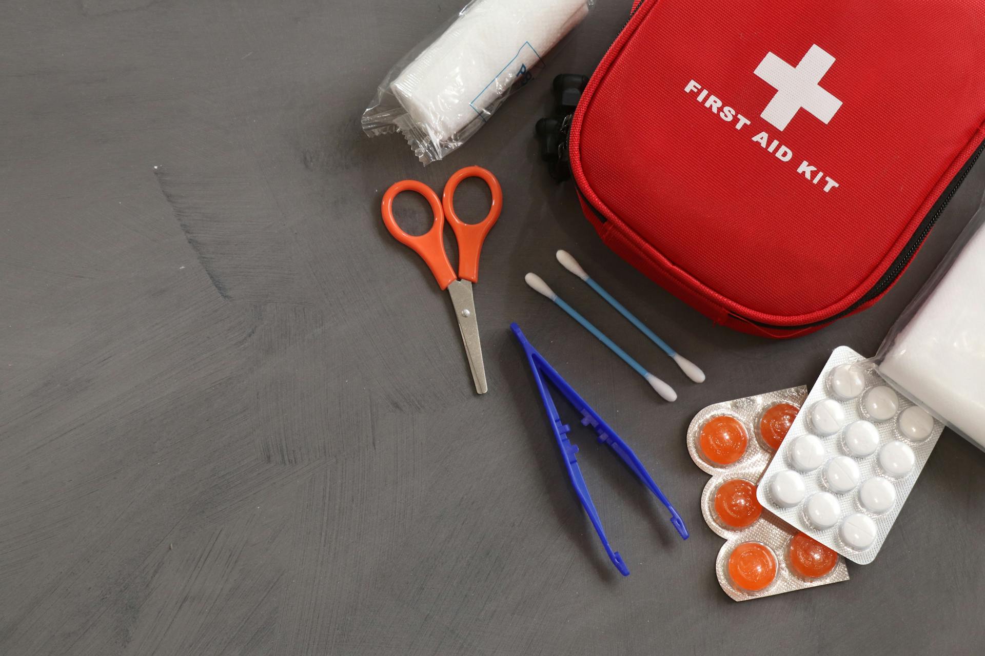 A first aid kit layout.