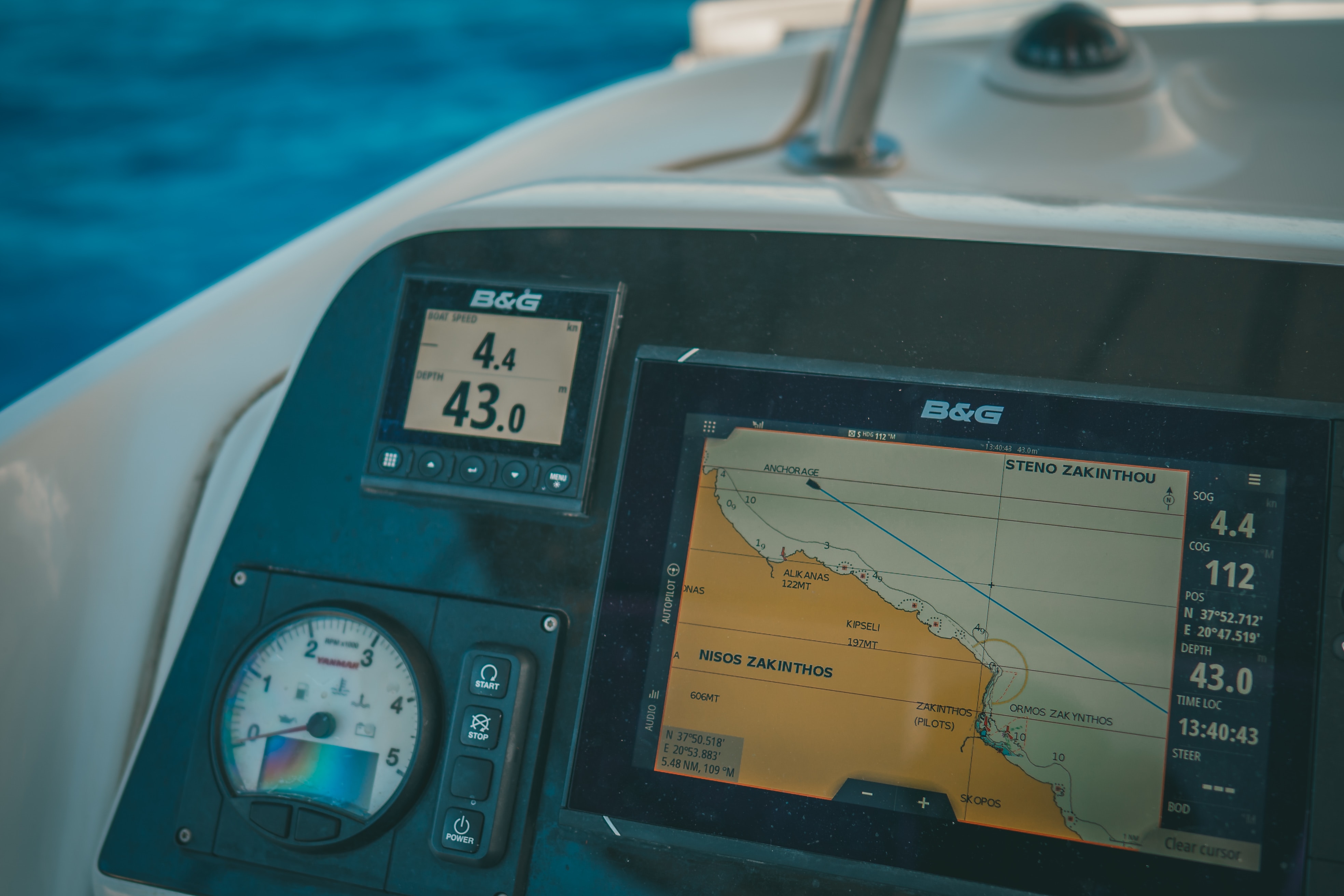 A close up shot of a boat's navigation system.