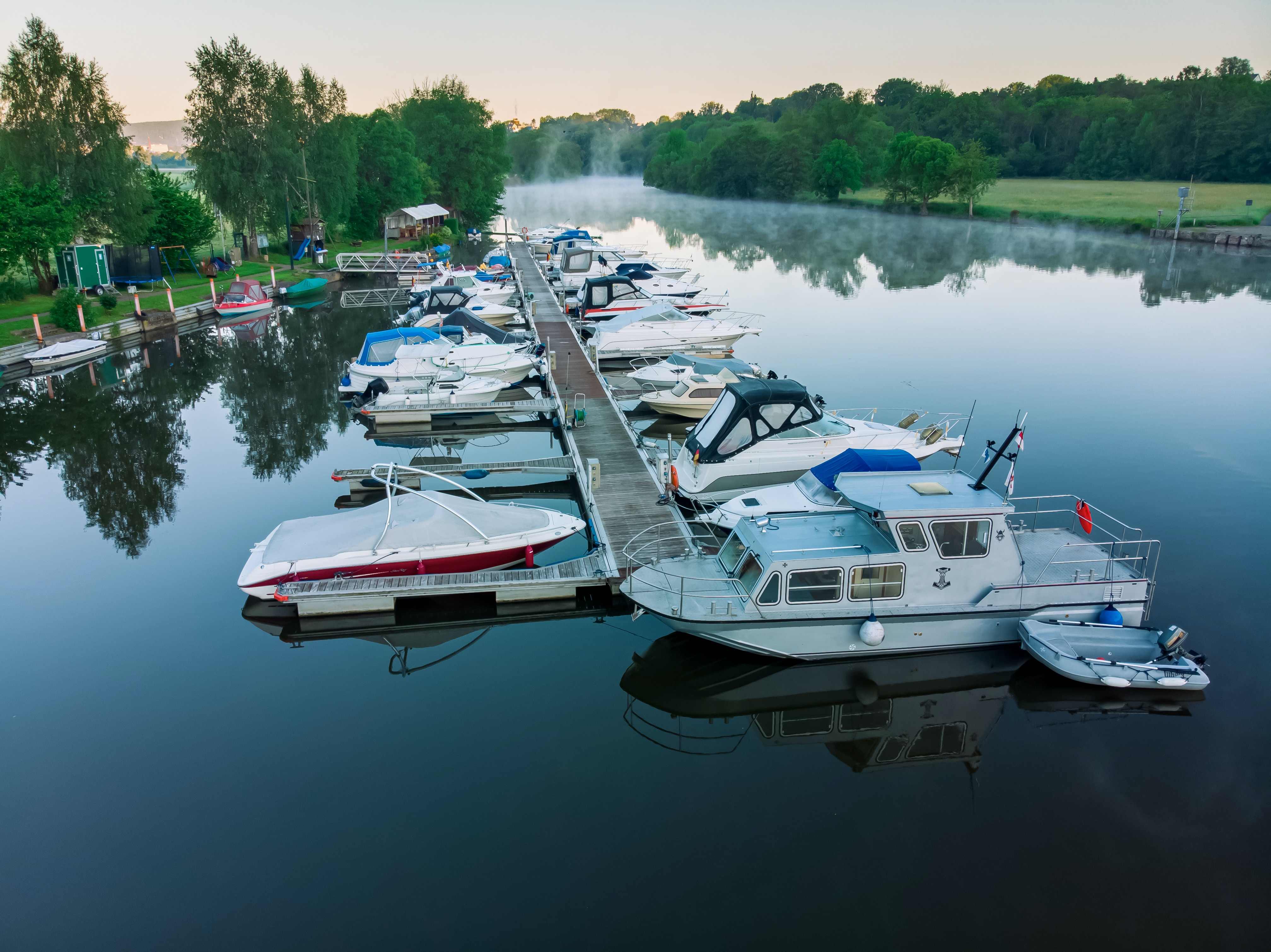 Boats mooted at a docking area.