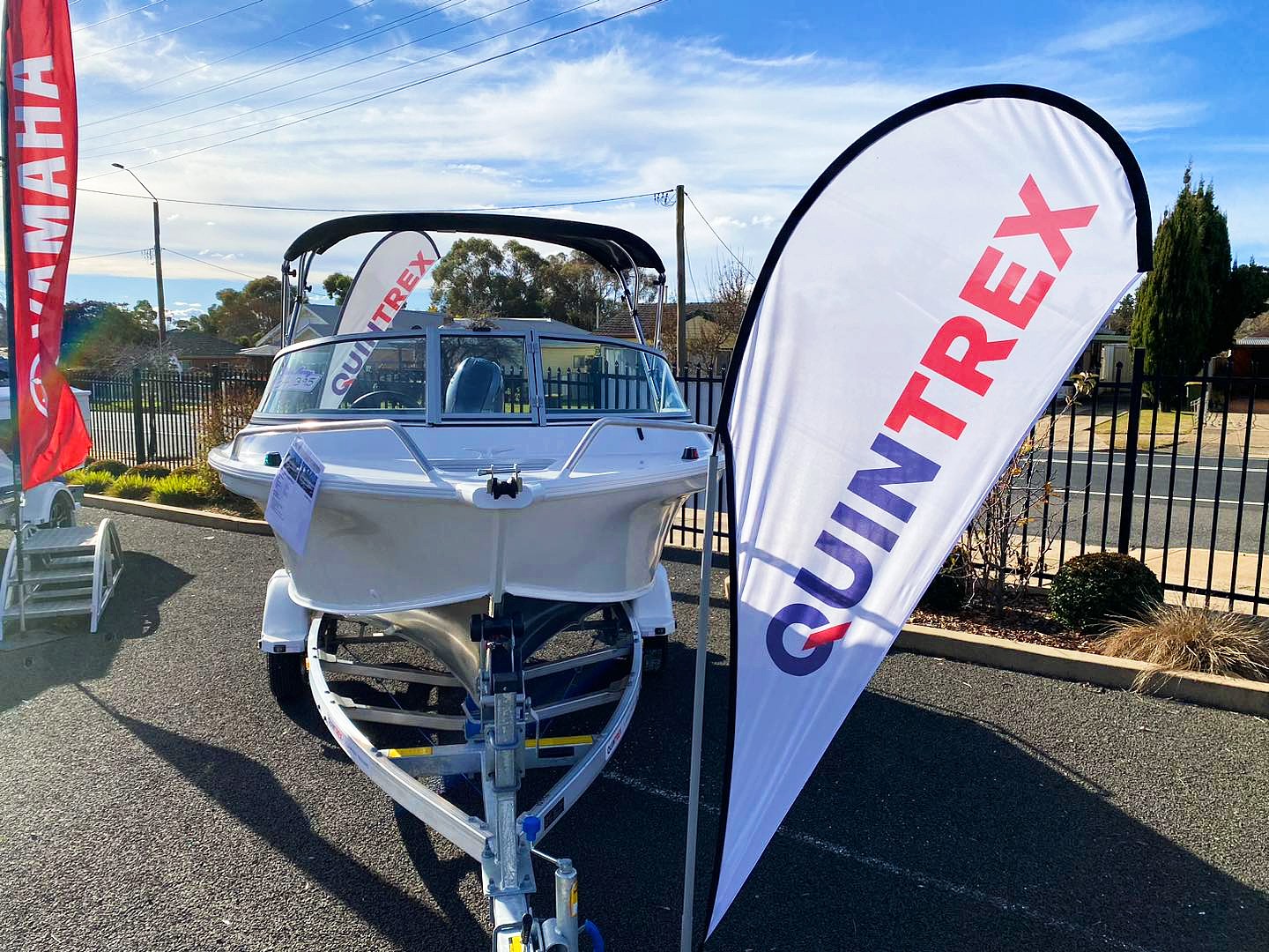 Quintrex boat for sale in a dealership.