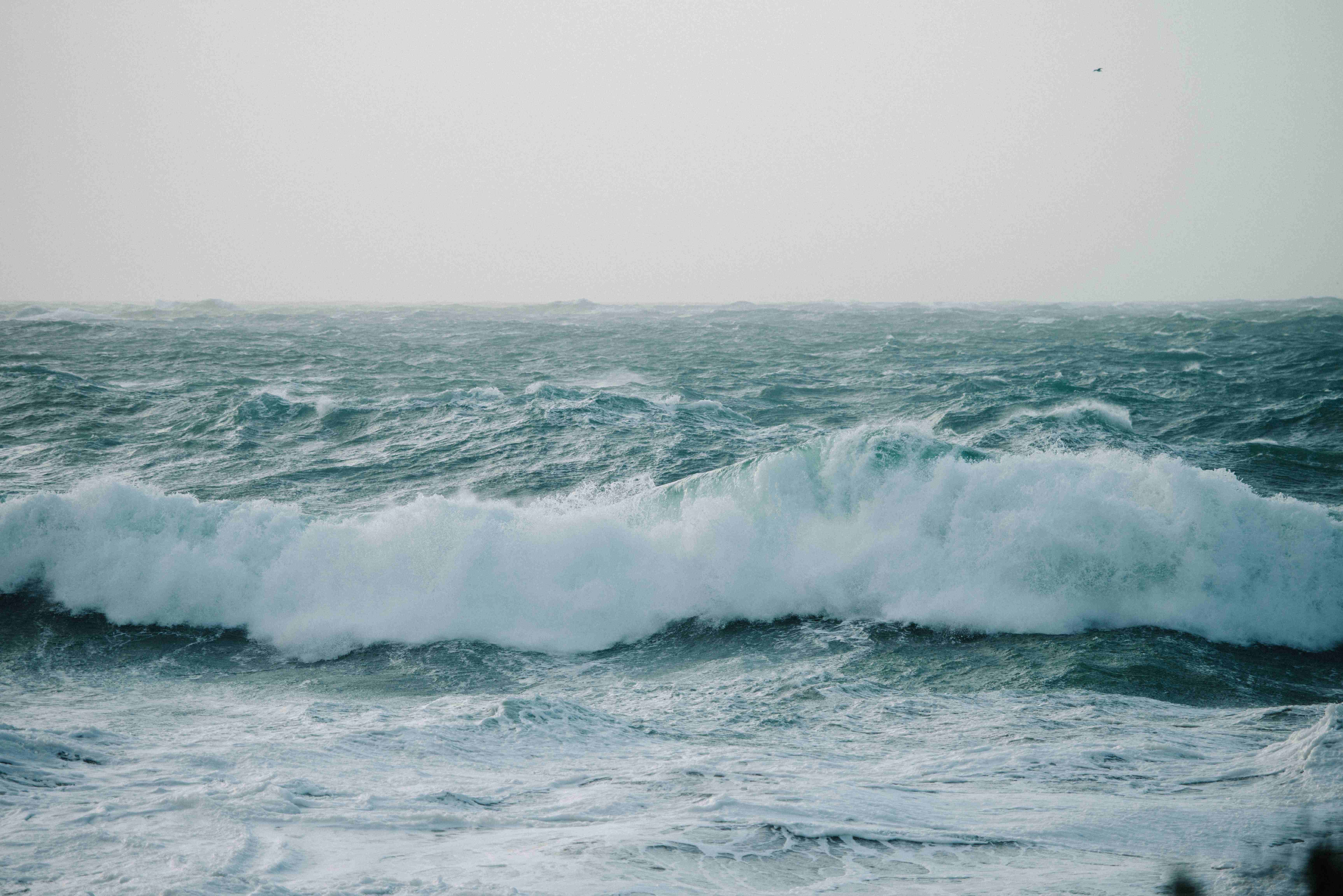 A bird's eye view of the waves on a beach.