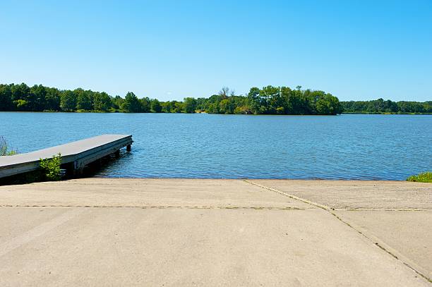 A clean concrete boat ramp.