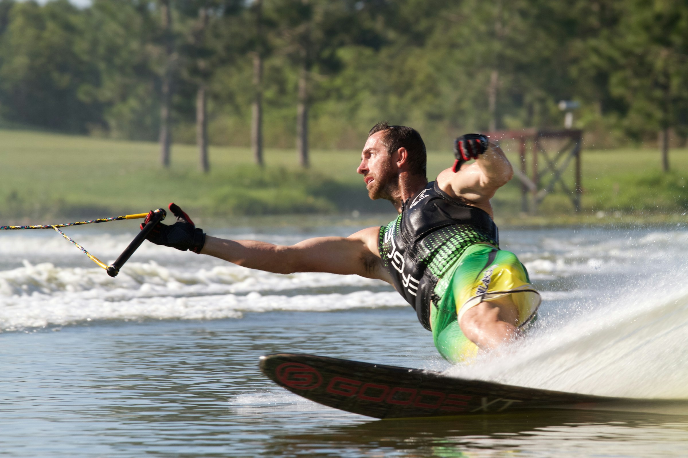 A man waterskiing.