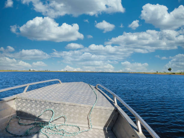 A view of an aluminium boat's deck.