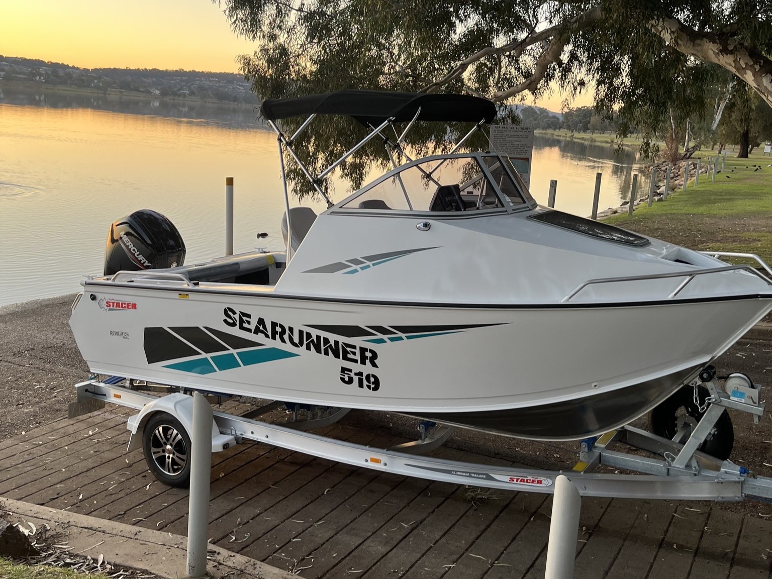 A Stacer Sea Runner on a boat trailer.