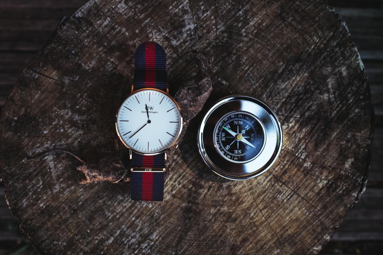 A watch and a compass